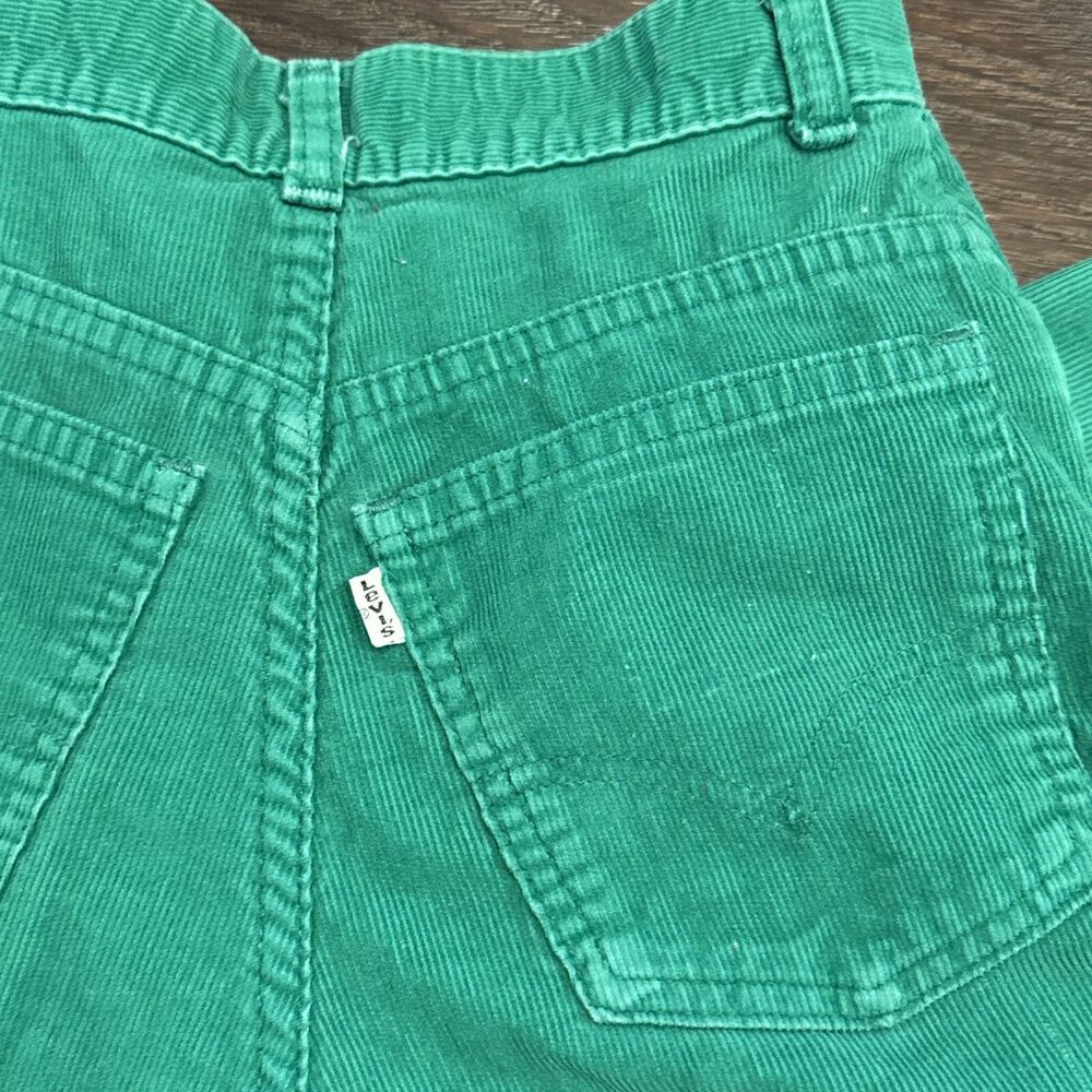 Vintage 80s (?) Levi’s White Tab Green Corduroy Jeans; High Waisted; 24 x 27
